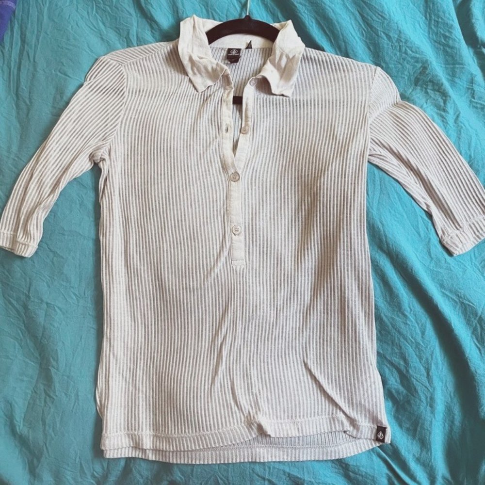 Volcom 3/4 sleeve see through ribbed shirt
